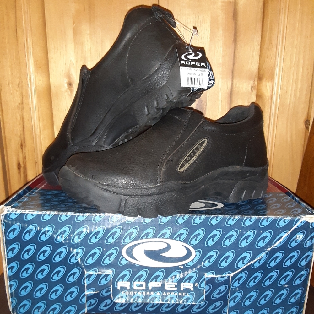 Ladies Ropers Performance Sport Slip On Black Tumbled Leather SZ 5.5 BNWT